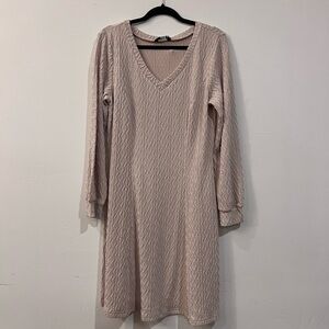 Beige V-Neck Sweater Dress